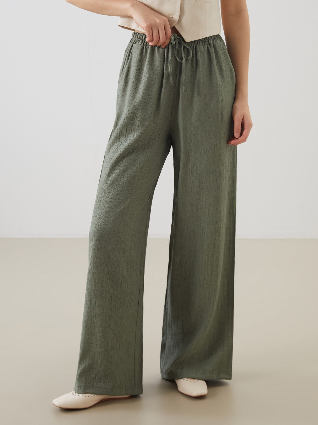 Xside Elastic Waist Wide Leg Women Trousers