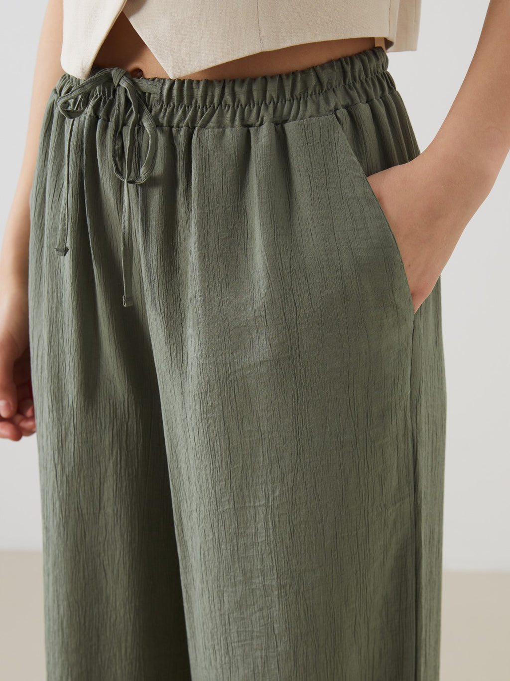 Xside Elastic Waist Wide Leg Women Trousers