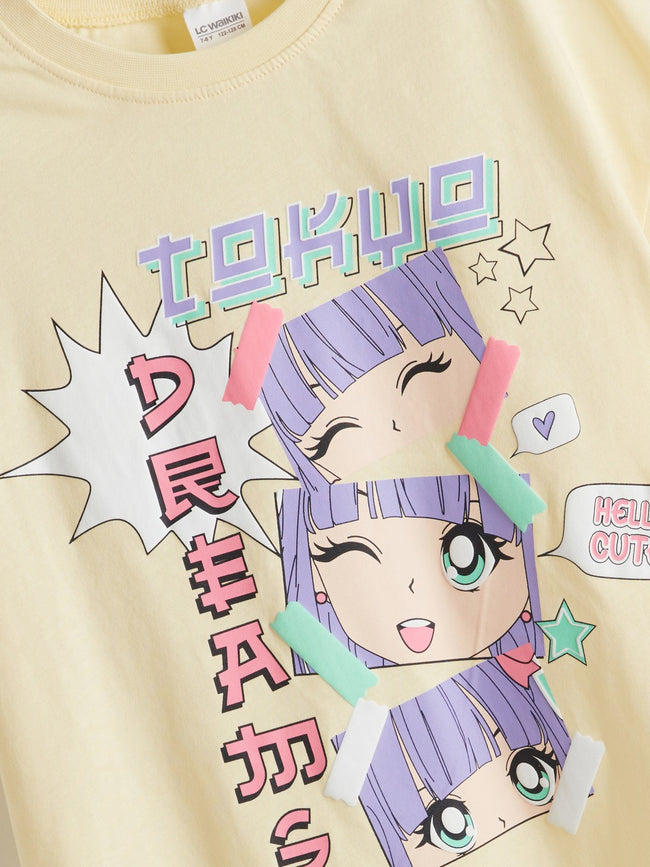 LCW Kids Crew Neck Anime Printed Girls Pajama Set Main Image