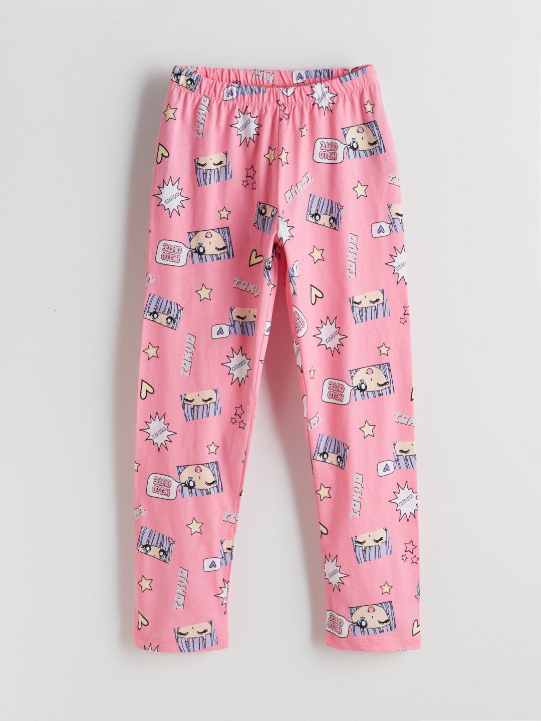 LCW Kids Crew Neck Anime Printed Girls Pajama Set