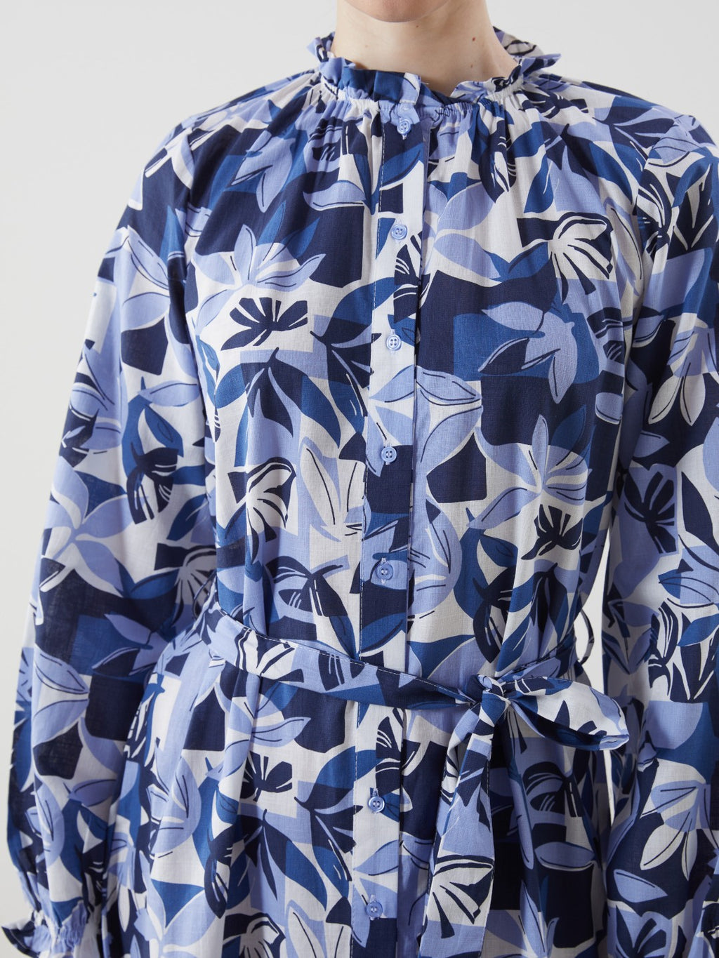 LCW Modest Ruffle Stand Collar Floral Women Shirt Dress