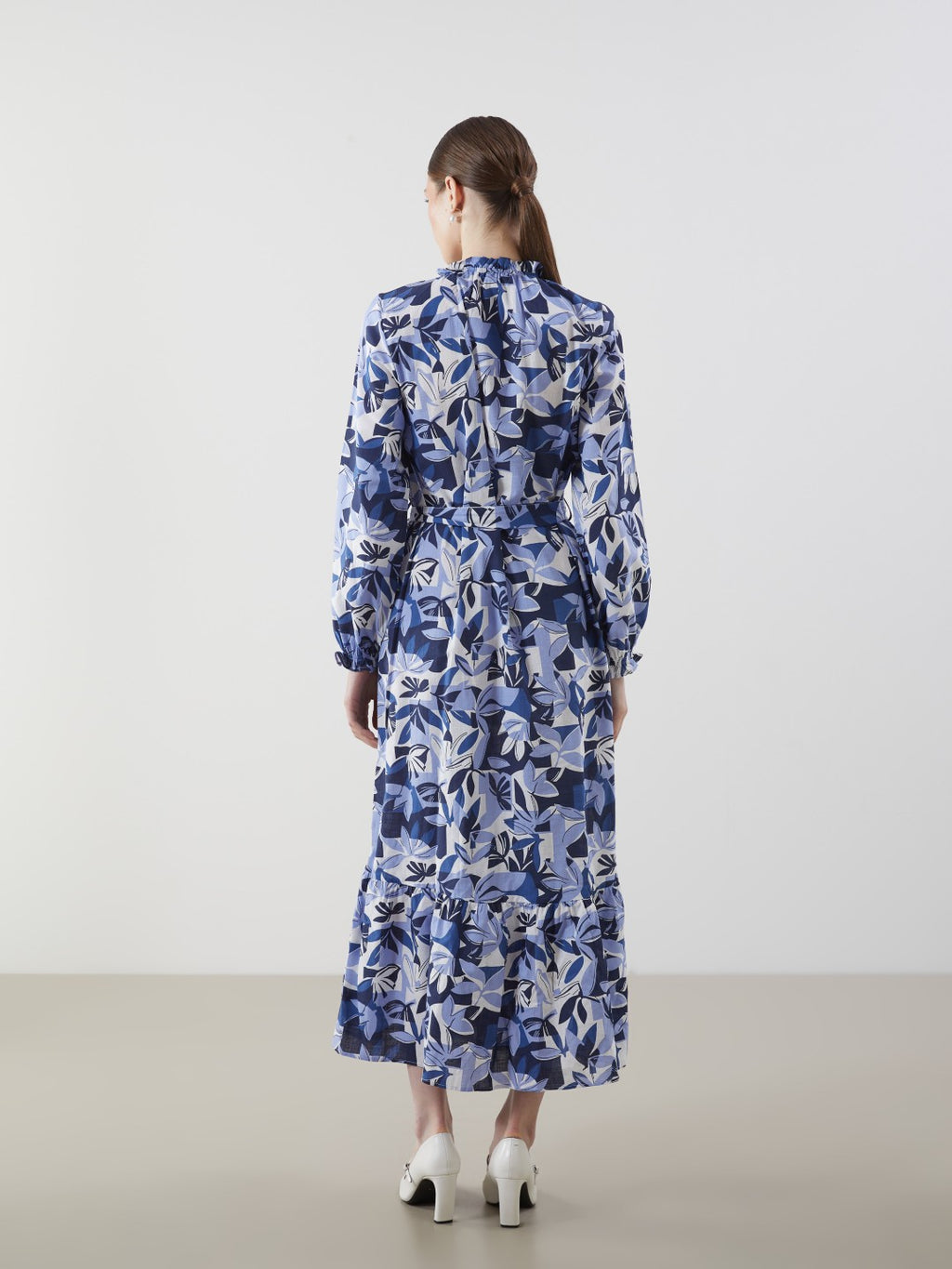 LCW Modest Ruffle Stand Collar Floral Women Shirt Dress