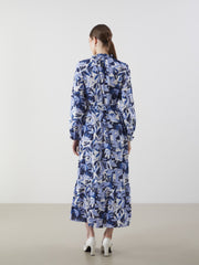 LCW Modest Ruffle Stand Collar Floral Women Shirt Dress