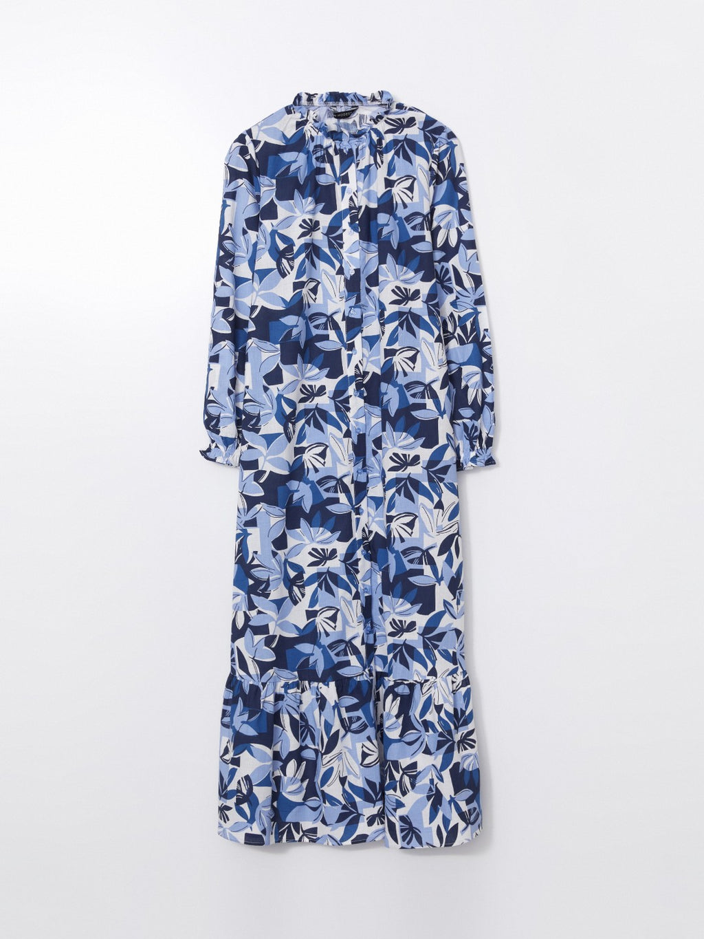 LCW Modest Ruffle Stand Collar Floral Women Shirt Dress