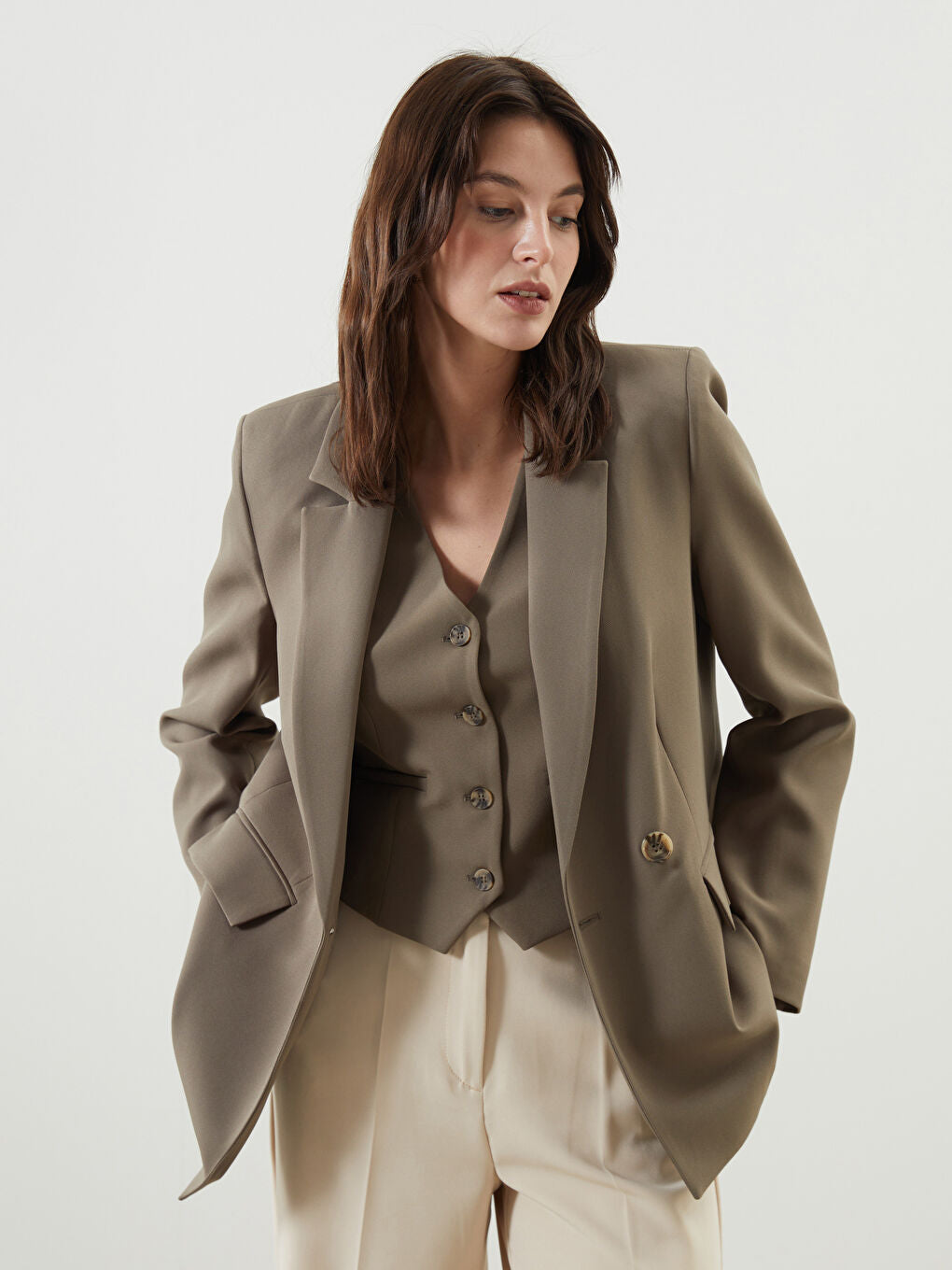 LCW Vision Khaki Women Blazer Jacket