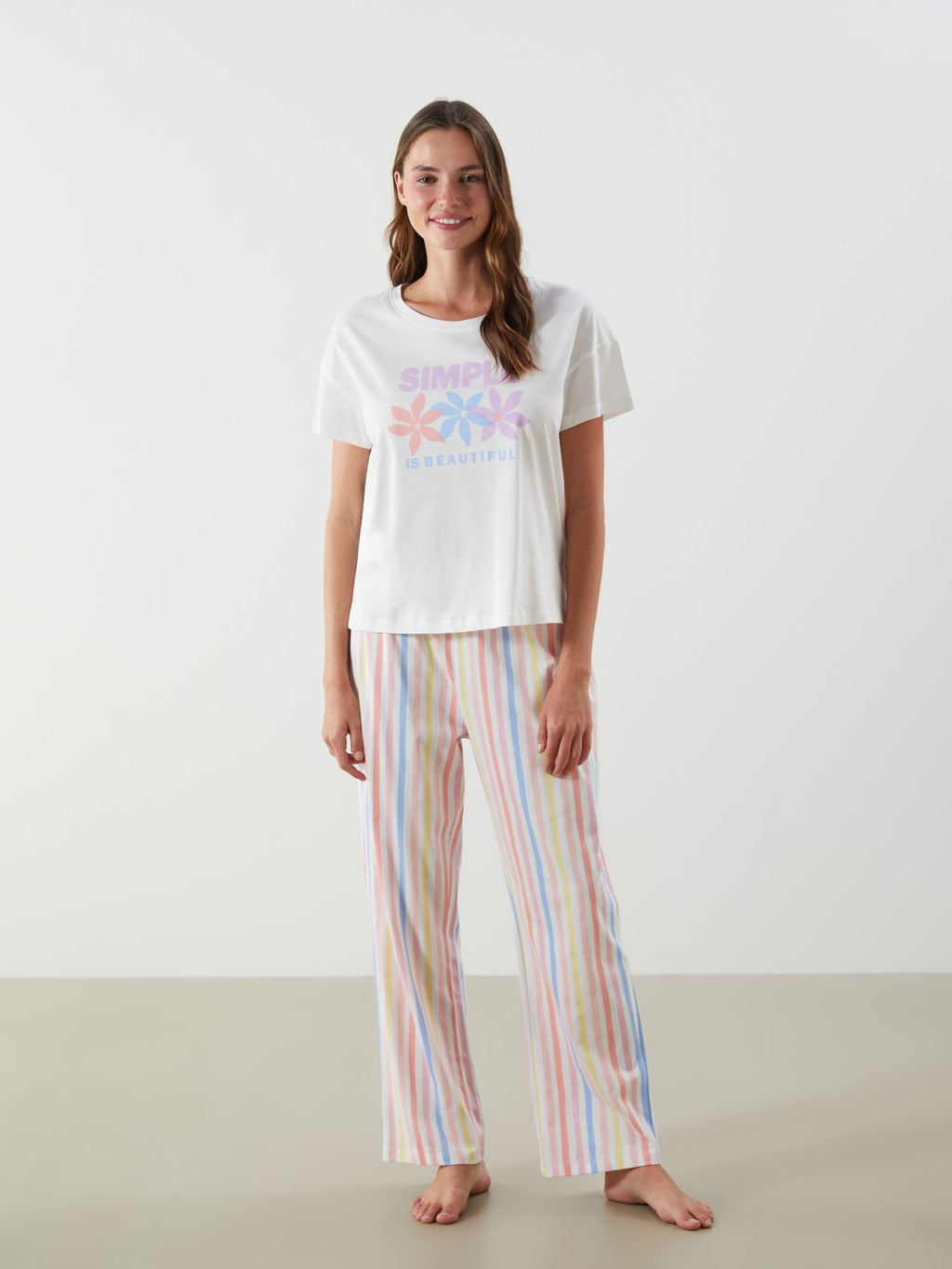 LCW Dream Crew Neck Printed Women Pajama Set