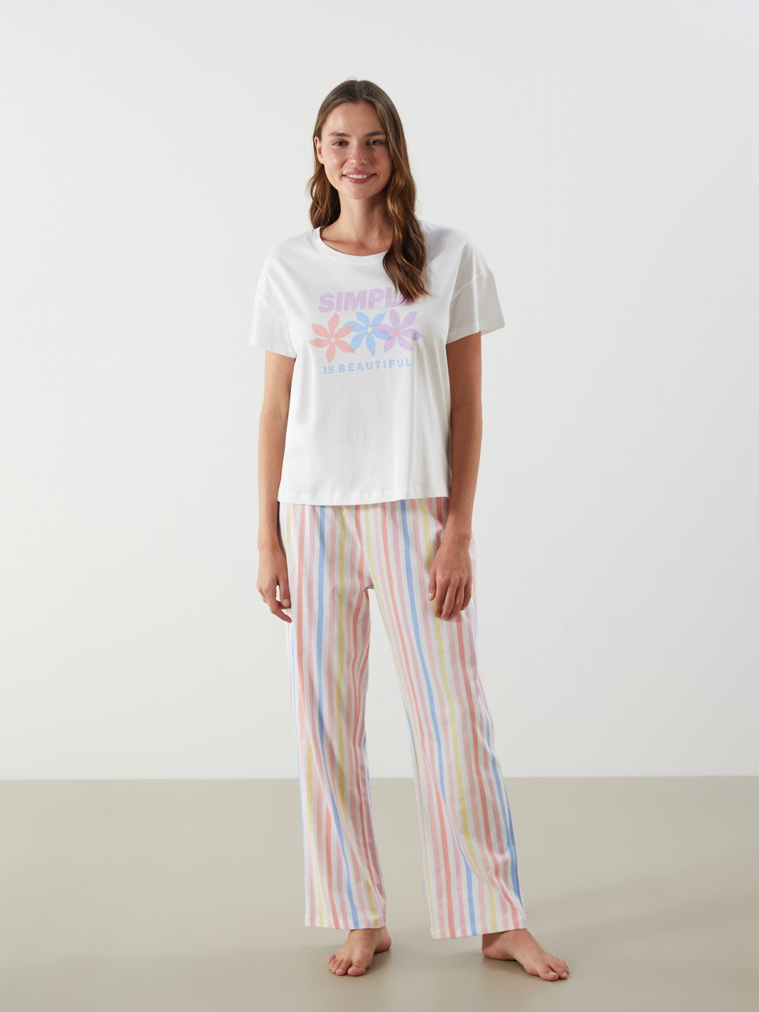 LCW Dream Crew Neck Printed Women Pajama Set