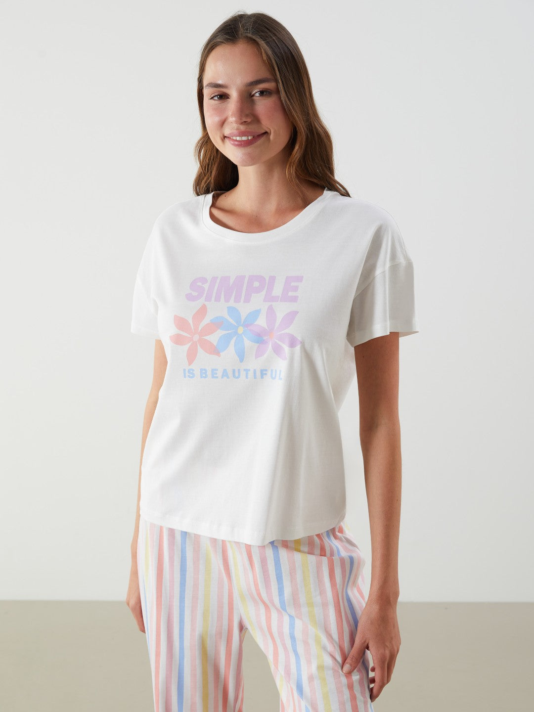 LCW Dream Crew Neck Printed Women Pajama Set