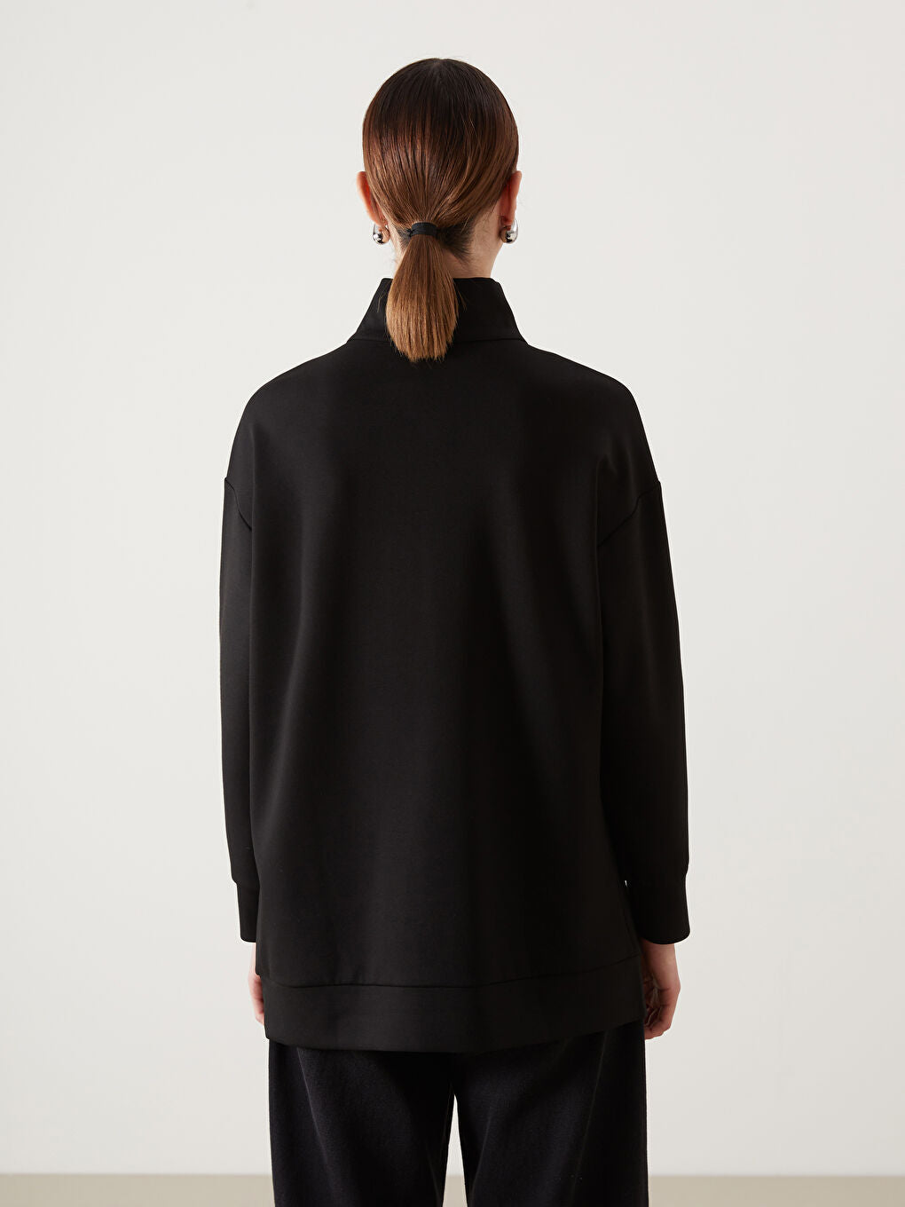 LCW Modest Beige Stand Collar Plain Oversize Women Sweatshirt Tunic