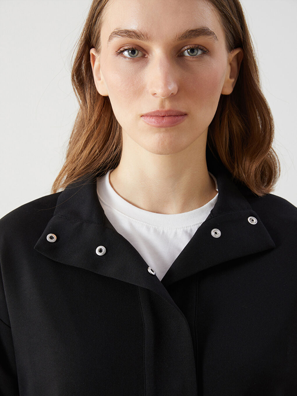LCW Modest Beige Stand Collar Plain Oversize Women Sweatshirt Tunic