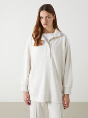 LCW Modest Beige Stand Collar Plain Oversize Women Sweatshirt Tunic