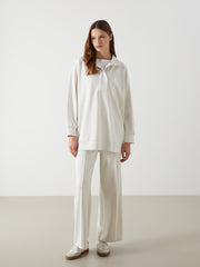 LCW Modest Beige Stand Collar Plain Oversize Women Sweatshirt Tunic