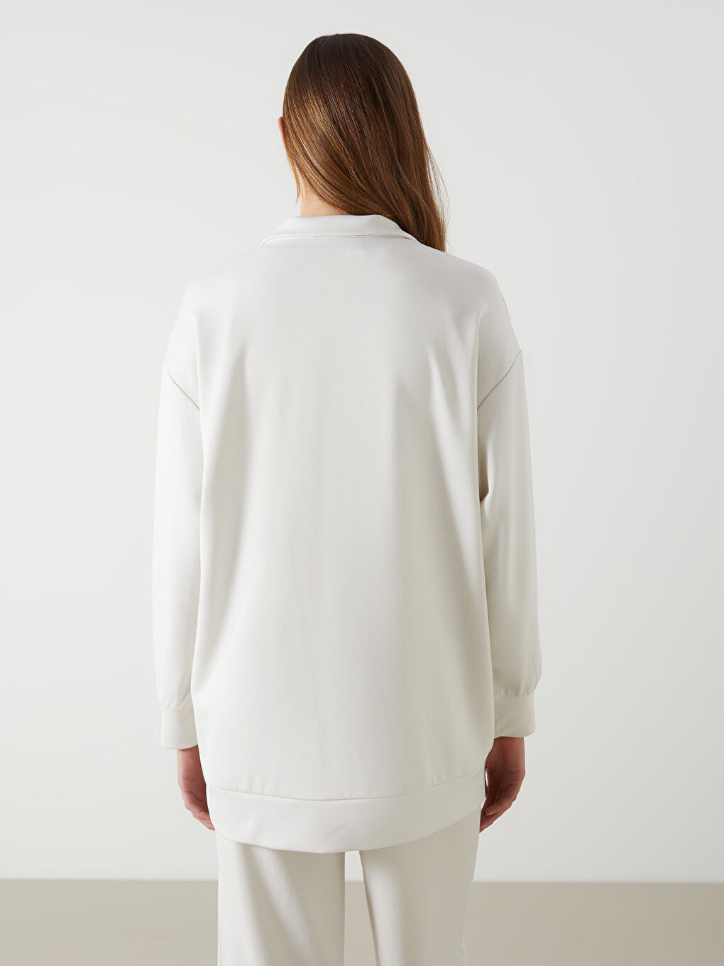 LCW Modest Beige Stand Collar Plain Oversize Women Sweatshirt Tunic