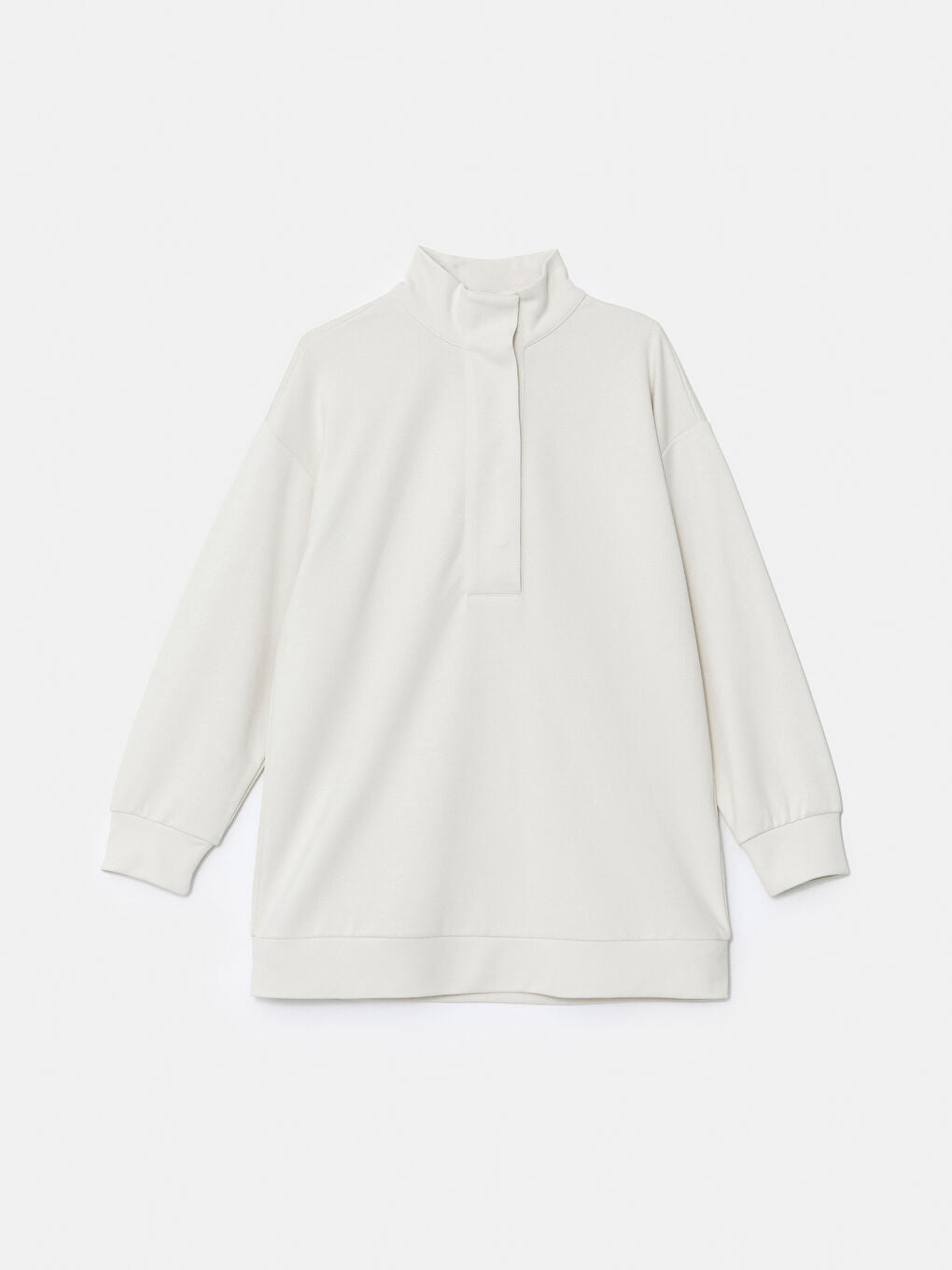LCW Modest Beige Stand Collar Plain Oversize Women Sweatshirt Tunic