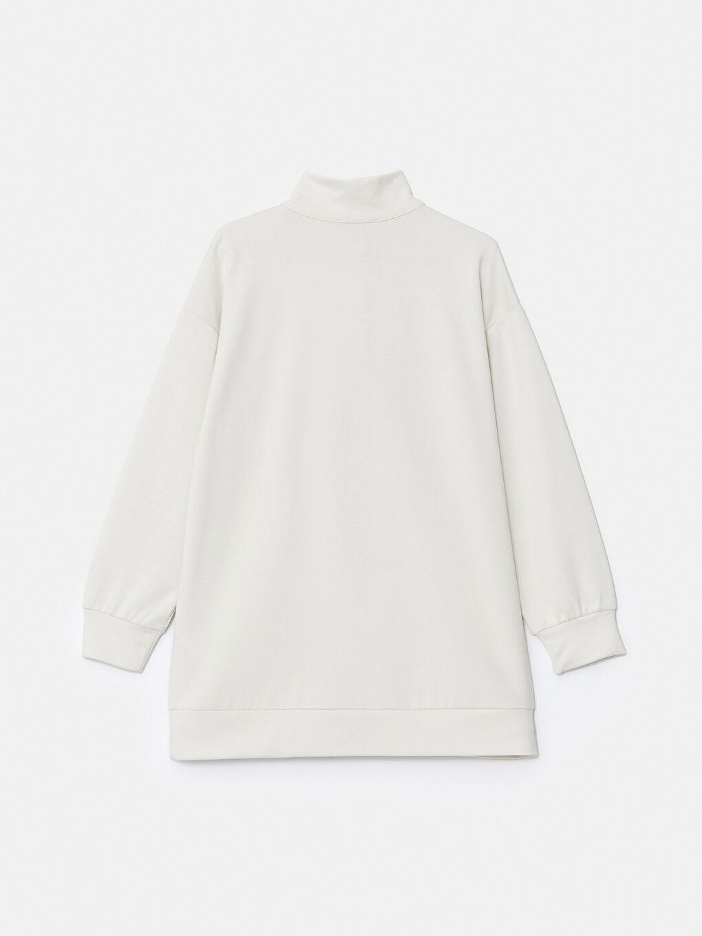 LCW Modest Beige Stand Collar Plain Oversize Women Sweatshirt Tunic