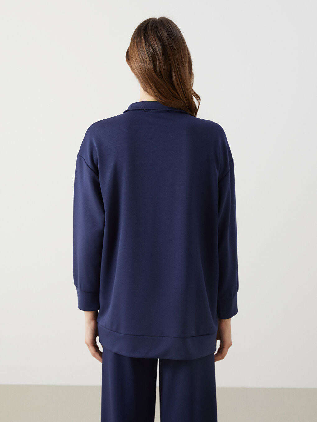 LCW Modest Beige Stand Collar Plain Oversize Women Sweatshirt Tunic