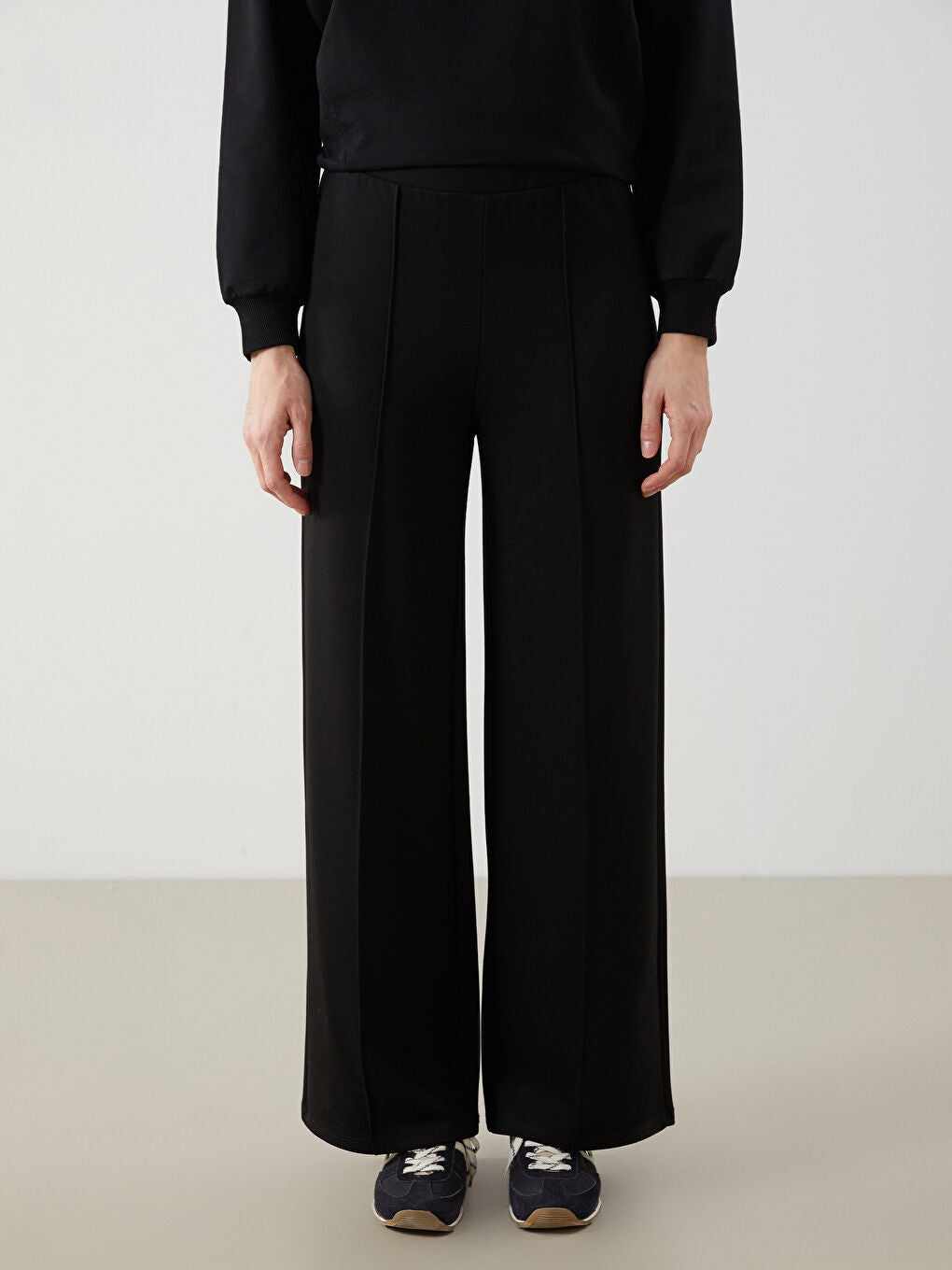 LCW Modest Beige Elastic Waist Wide Leg Women Sweatpants