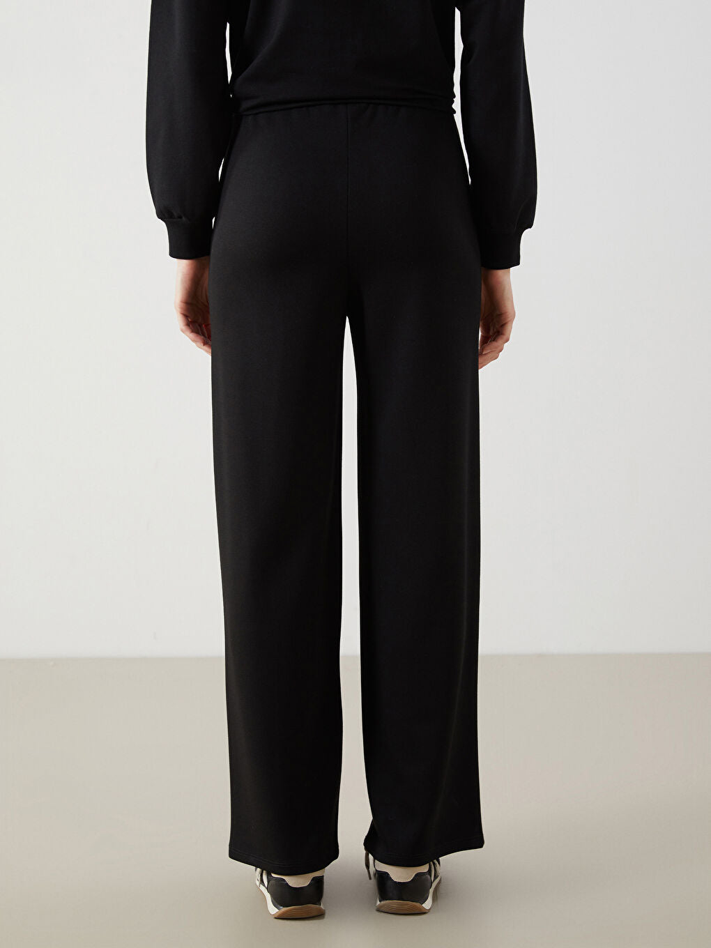 LCW Modest Beige Elastic Waist Wide Leg Women Sweatpants