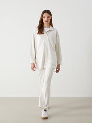 LCW Modest Beige Elastic Waist Wide Leg Women Sweatpants