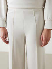 LCW Modest Beige Elastic Waist Wide Leg Women Sweatpants