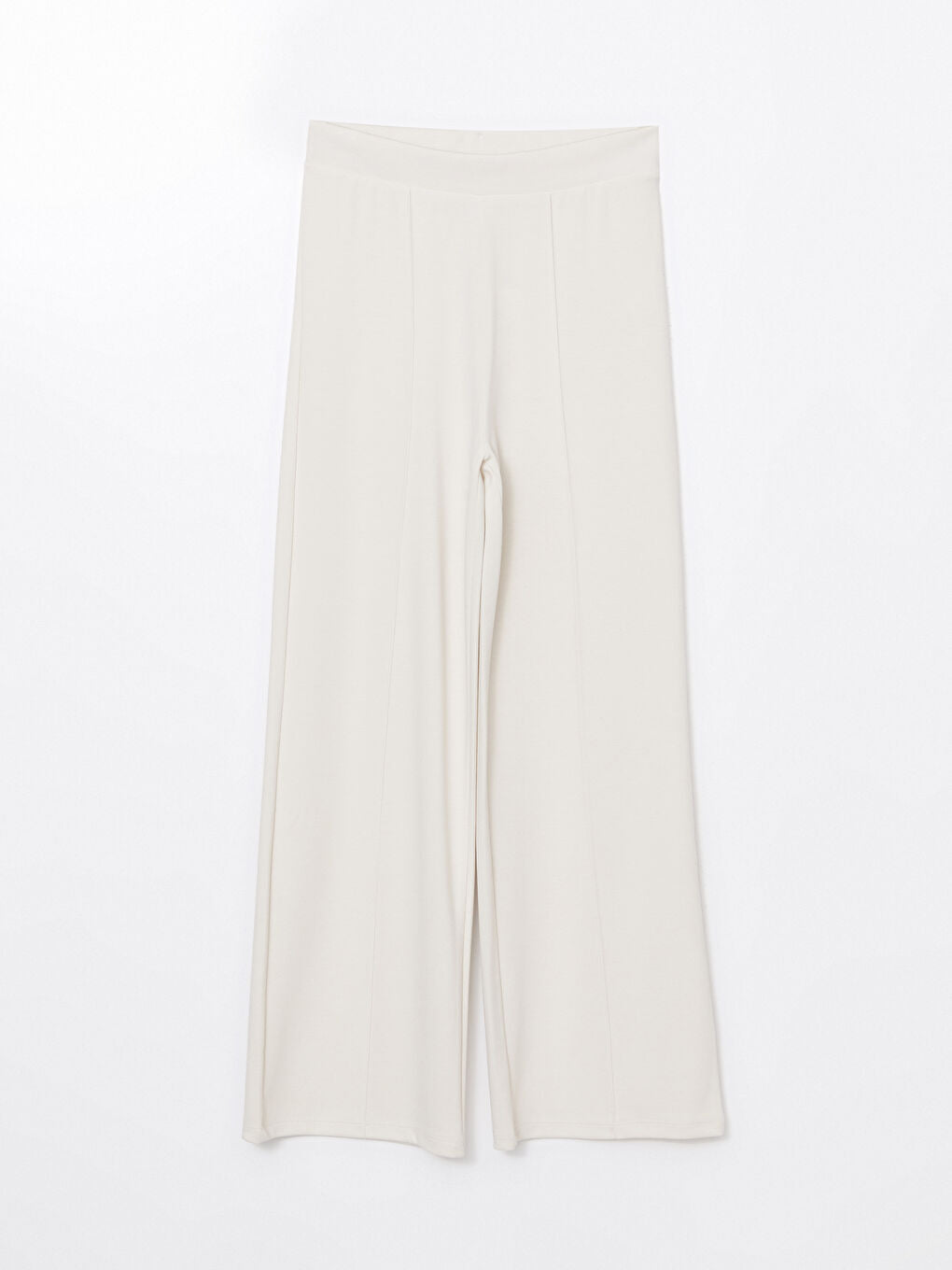 LCW Modest Beige Elastic Waist Wide Leg Women Sweatpants