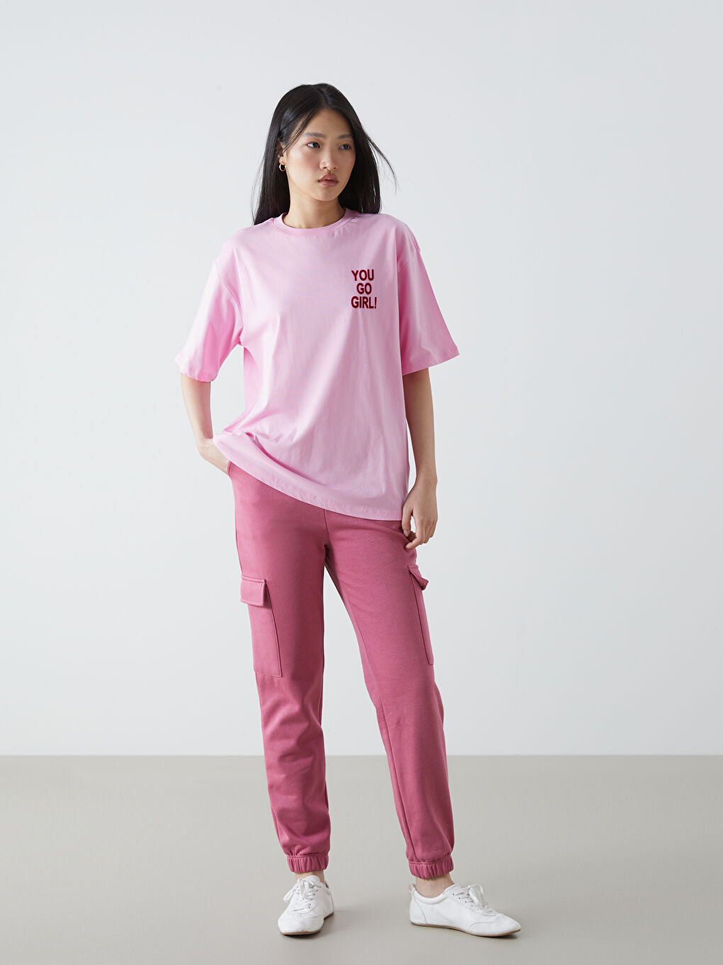 LCW Vision Pink Crew Neck Printed Women T-Shirt