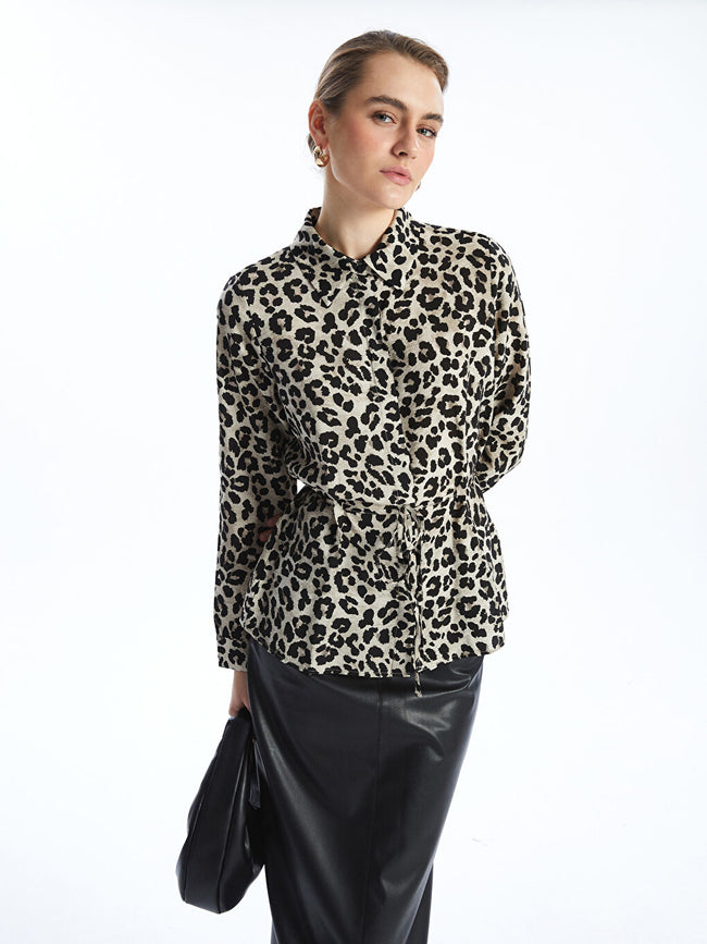 LCWAIKIKI Classic Black Leopard Print Women Shirt Hover Image