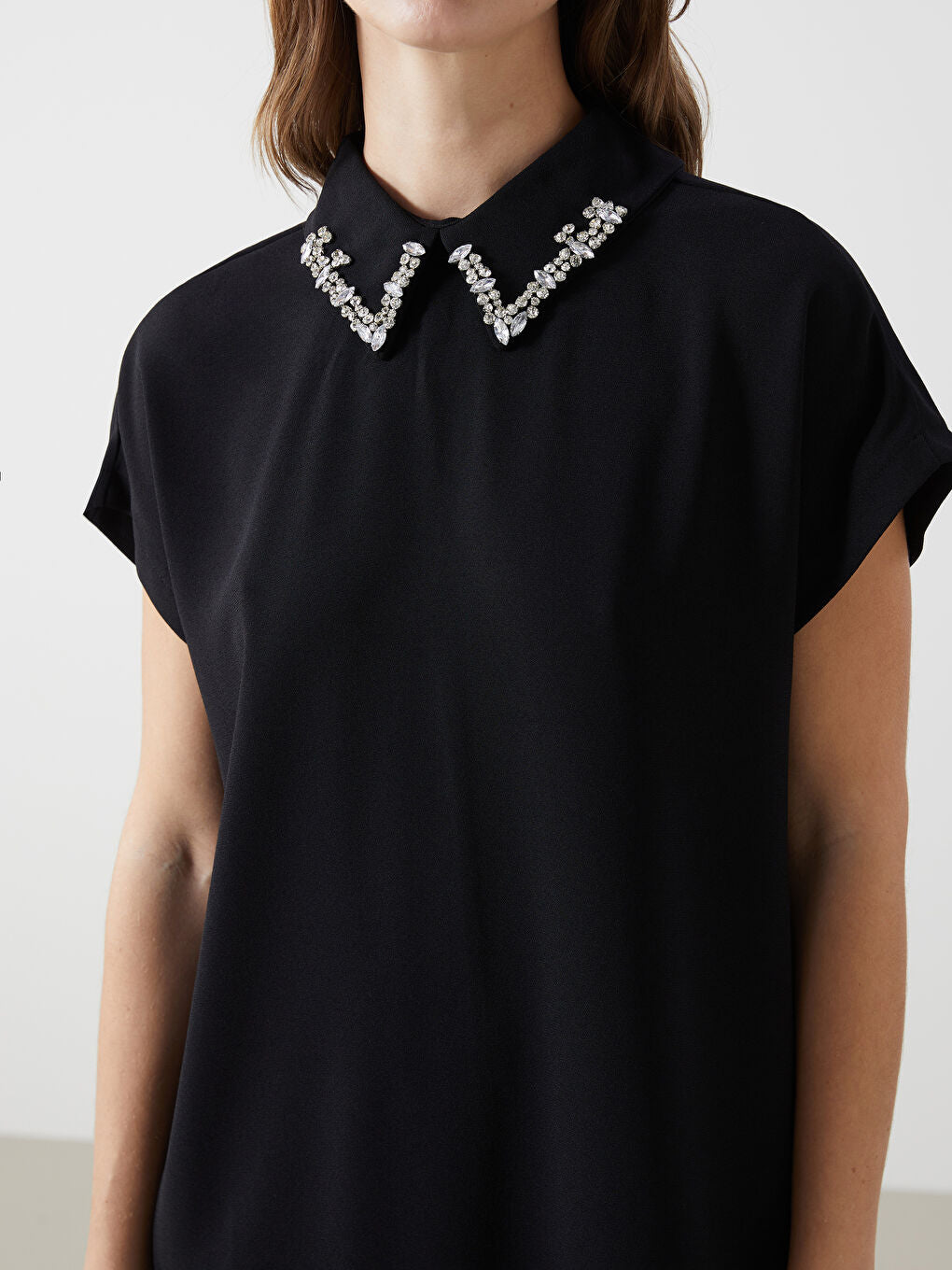 LCWAIKIKI Maternity Black Shirt Collar Stone Women Dress