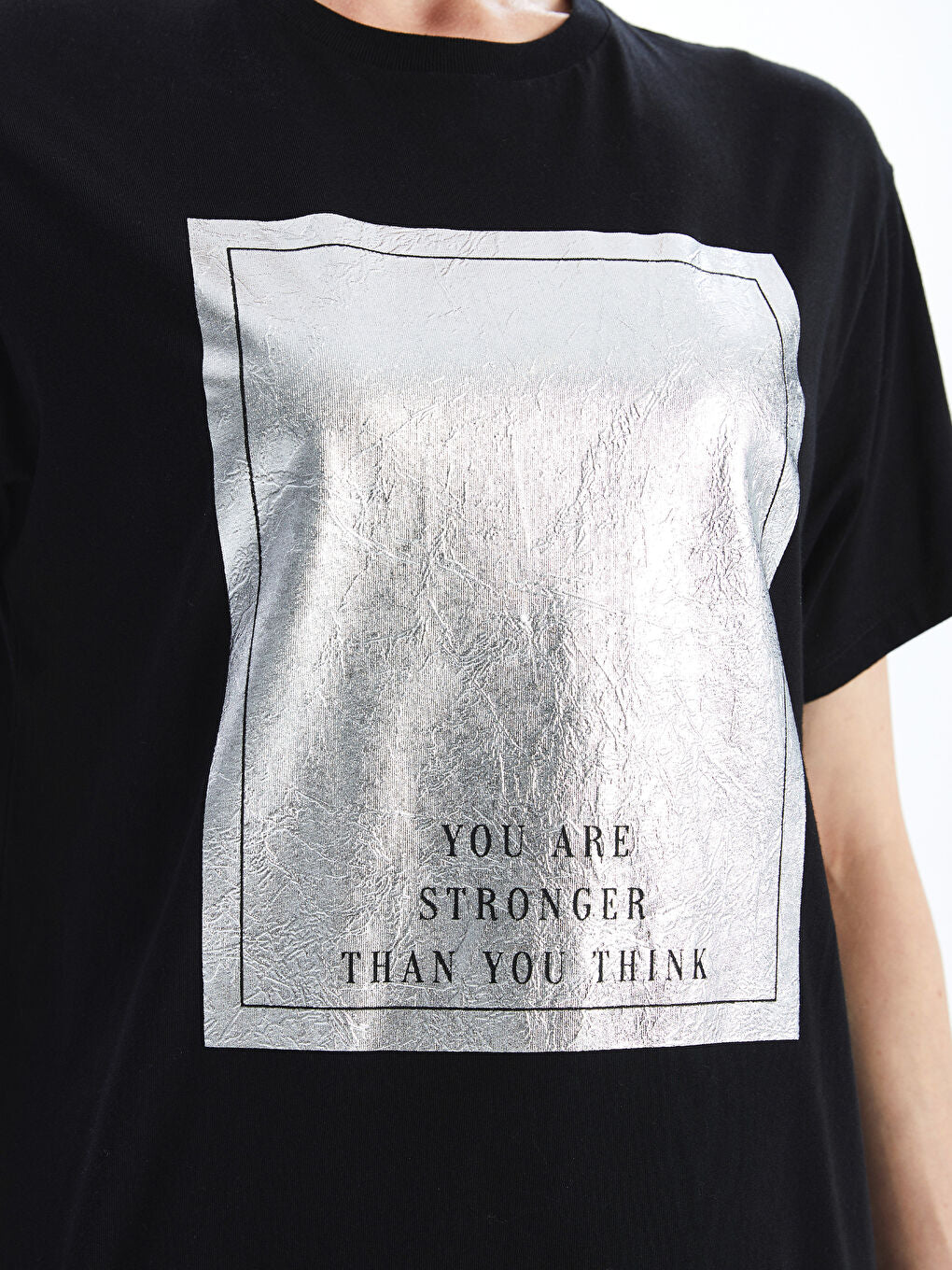 LCW Vision Black Crew Neck Printed Women T-Shirt