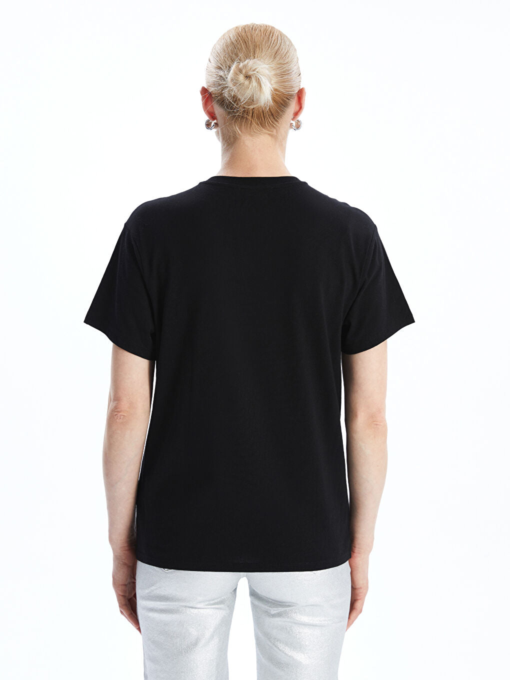 LCW Vision Black Crew Neck Printed Women T-Shirt