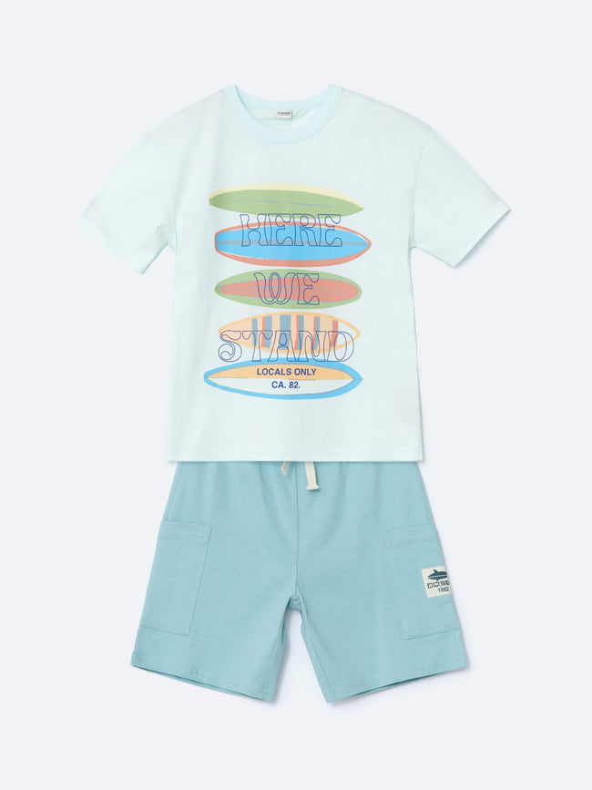 LCW Kids Crew Neck Boy T-Shirt And Shorts Hover Image