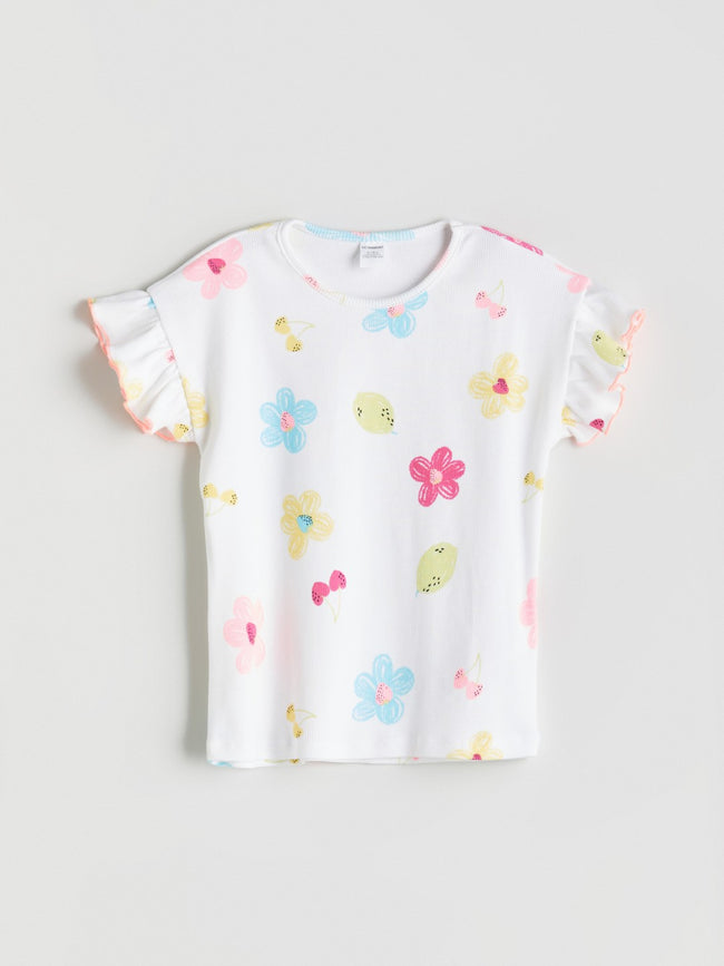 LCW Kids Crew Neck Floral Girls T-Shirt Hover Image