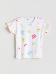 LCW Kids Crew Neck Floral Girls T-Shirt