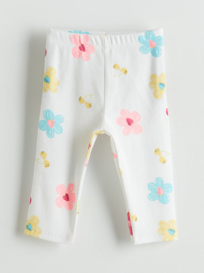 LCW Kids Elastic Waist Floral Girls 3/4 Length Leggings Hover Image
