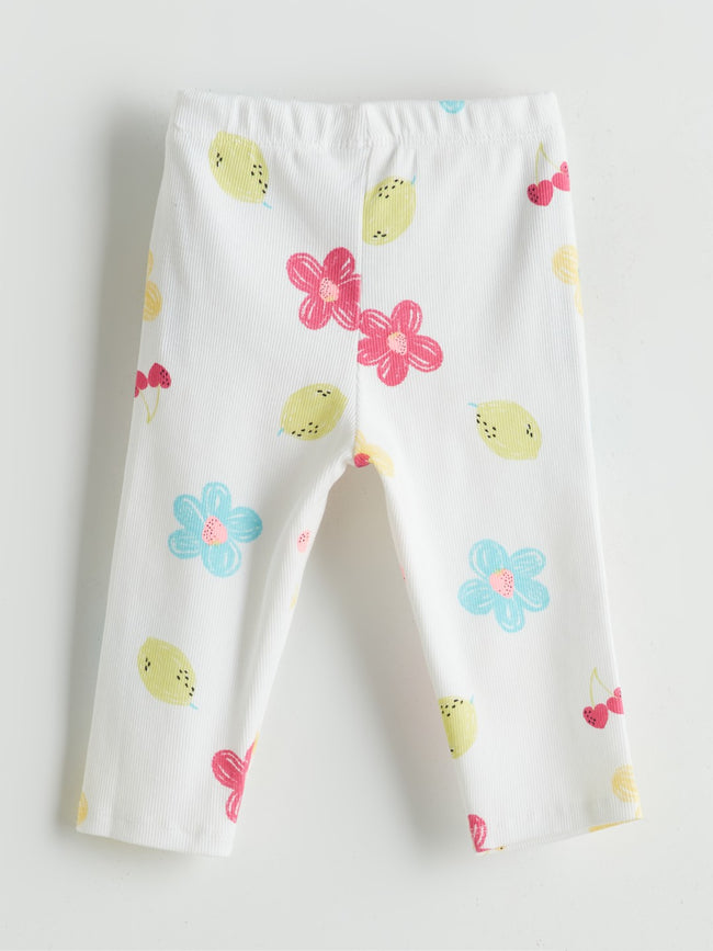 LCW Kids Elastic Waist Floral Girls 3/4 Length Leggings Main Image