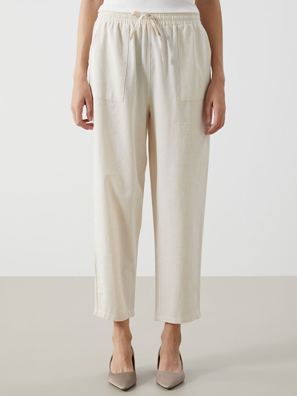 LCW Vision Indigo Elastic Waist Linen Blend Women Trousers