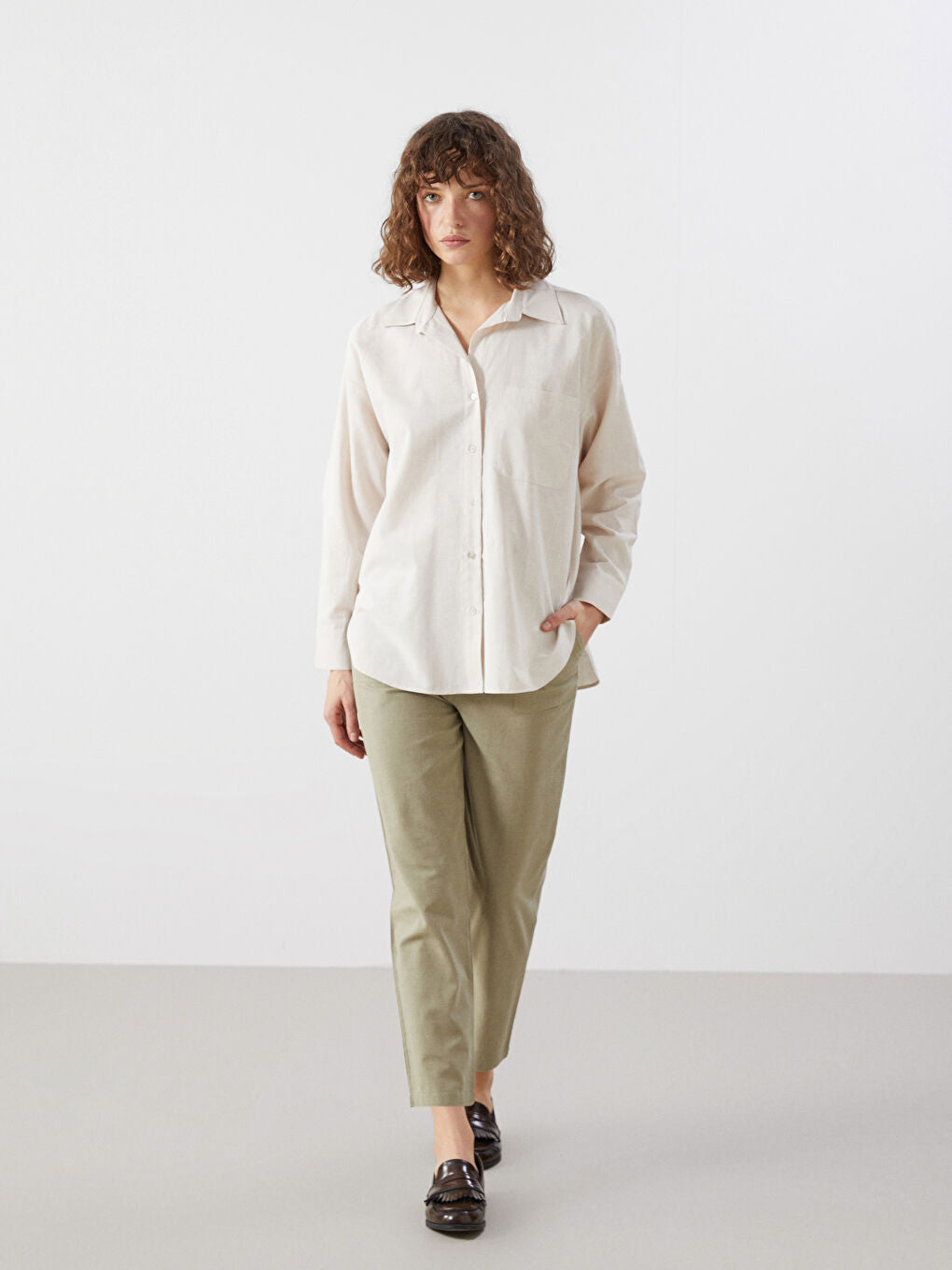 LCW Vision Indigo Elastic Waist Linen Blend Women Trousers