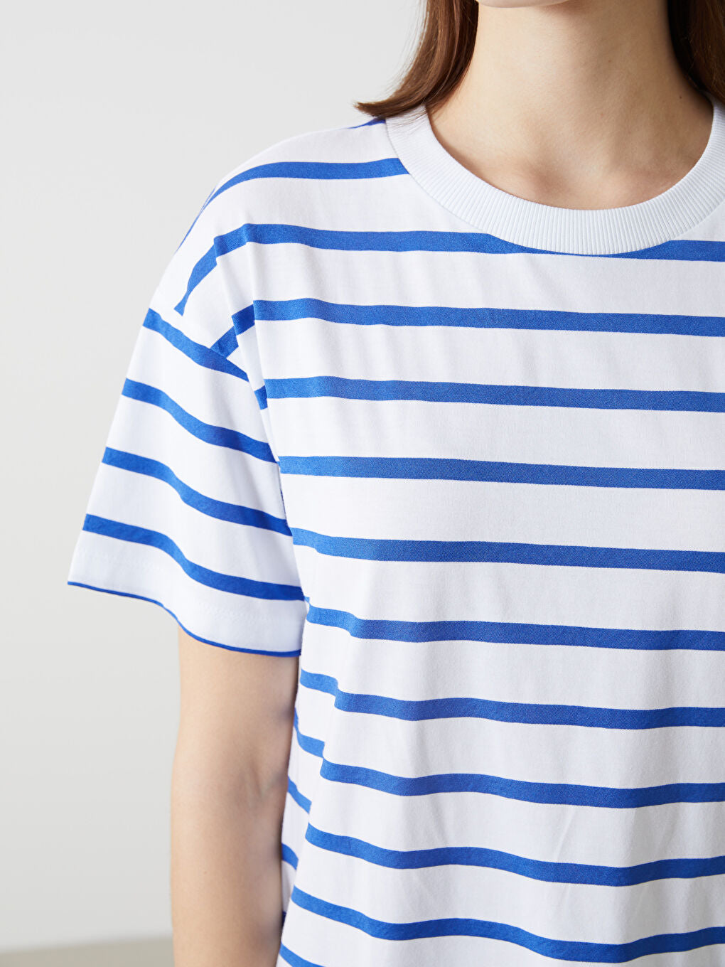 LCW Comfort Black Crew Neck Striped Women T-Shirt