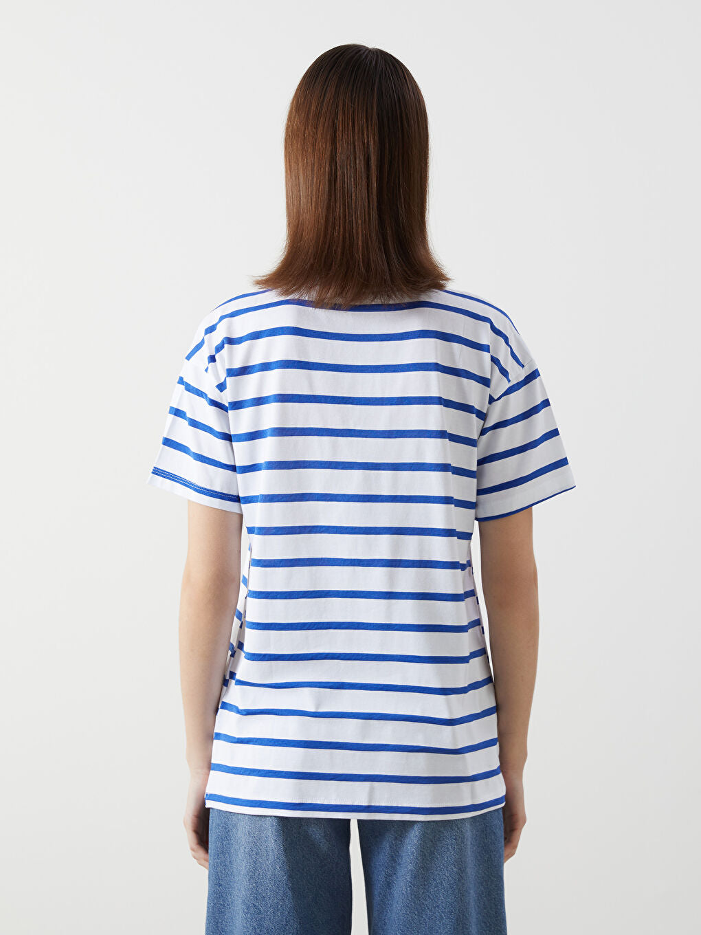 LCW Comfort Black Crew Neck Striped Women T-Shirt