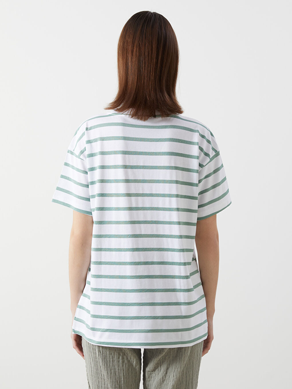 LCW Comfort Black Crew Neck Striped Women T-Shirt