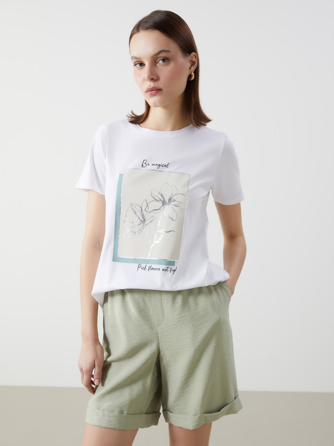 LCW Comfort Crew Neck Printed Women T-Shirt