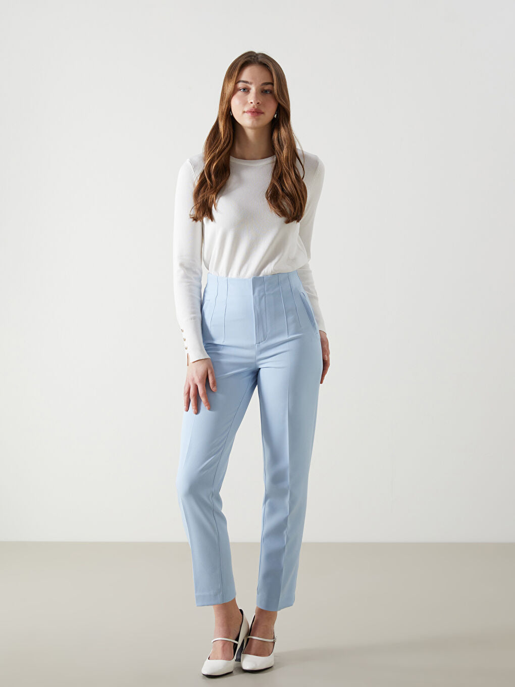 LCW Vision Ecru Slim Fit Women Trousers