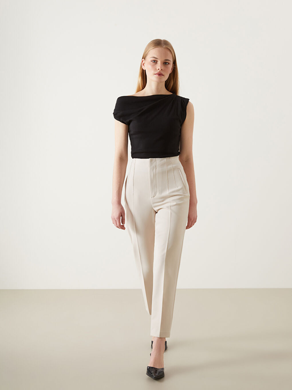 LCW Vision Ecru Slim Fit Women Trousers