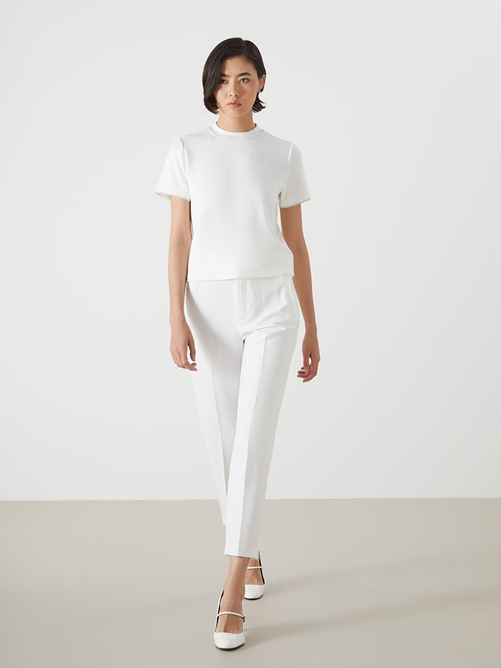 LCW Vision Ecru Slim Fit Women Trousers