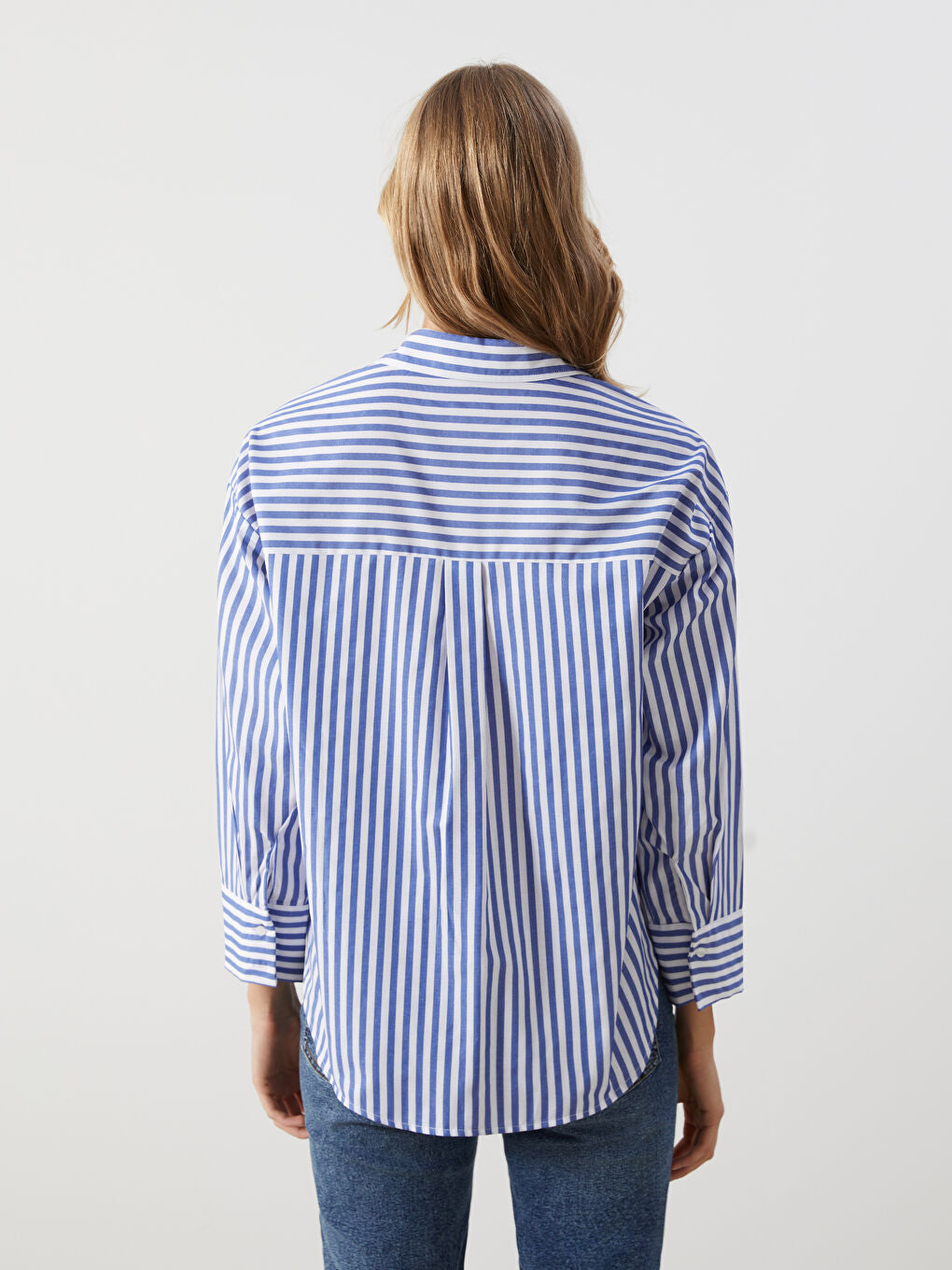 LCW Vision Blue Striped Oversize Women Shirt