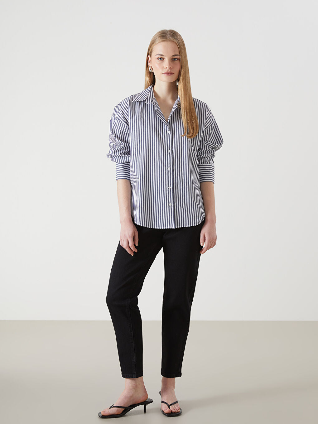 LCW Vision Blue Striped Oversize Women Shirt