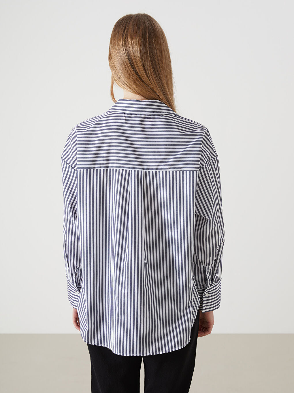 LCW Vision Blue Striped Oversize Women Shirt