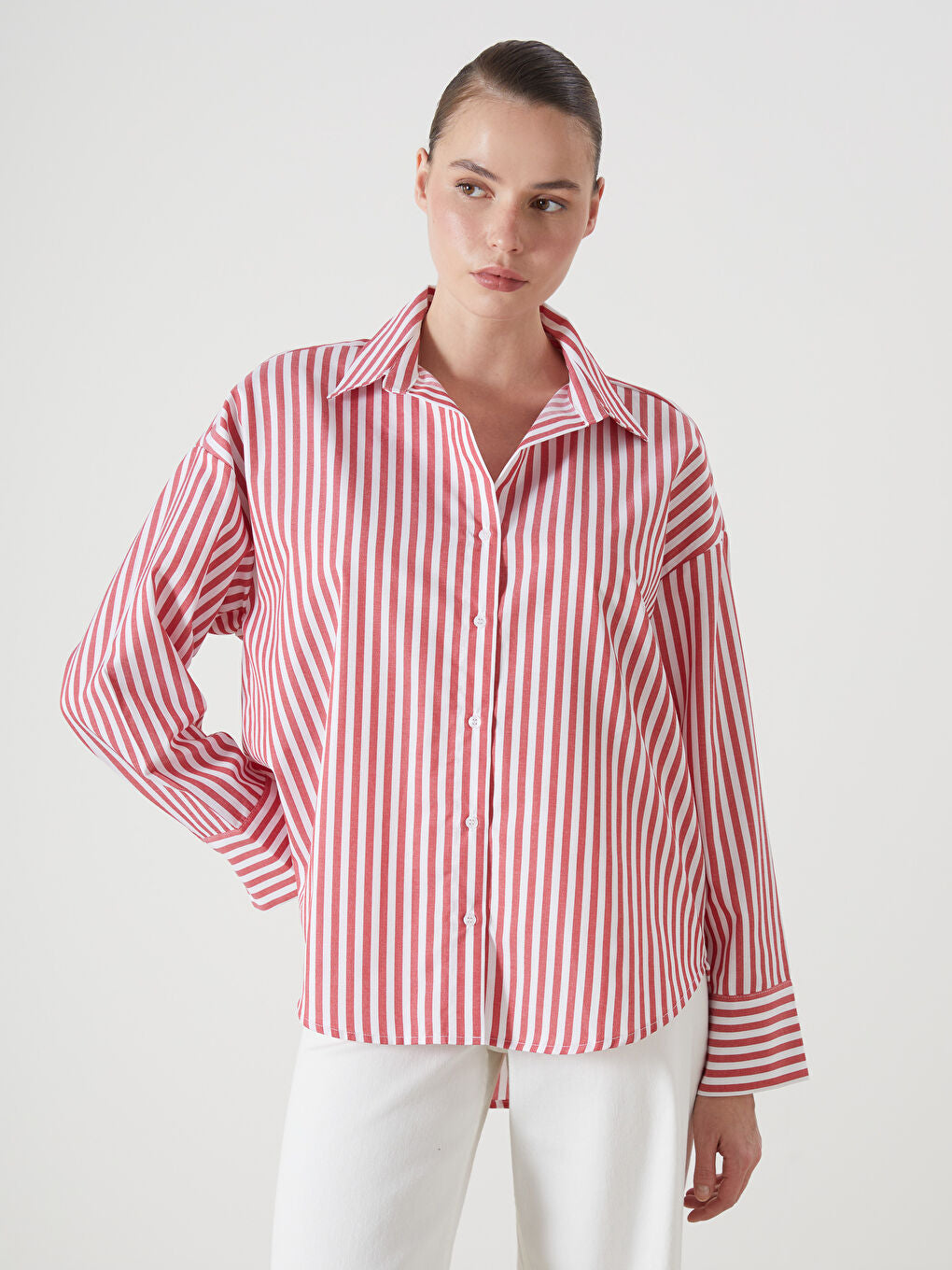 LCW Vision Blue Striped Oversize Women Shirt