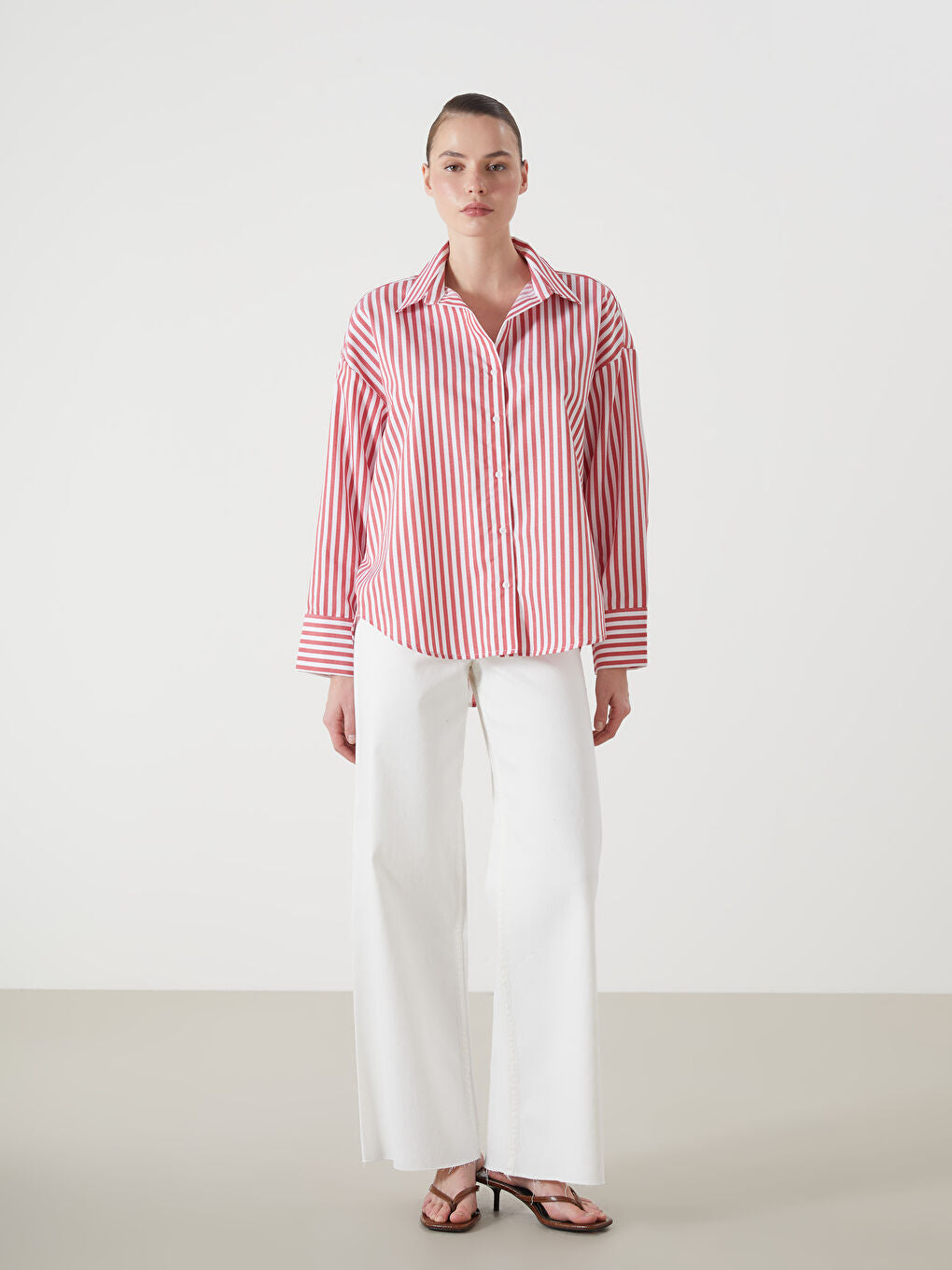 LCW Vision Blue Striped Oversize Women Shirt