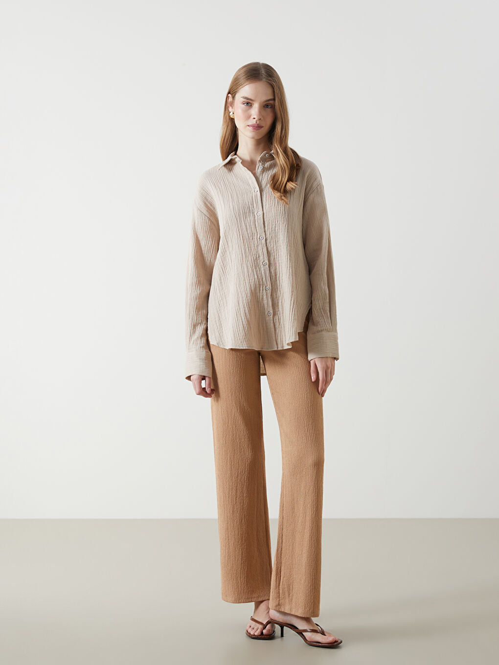 LCW Vision Beige Textured Women Shirt